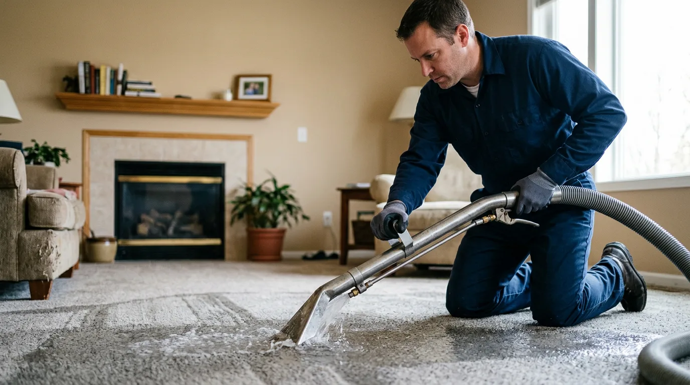 Water damage restoration technician working near Greenville, MI